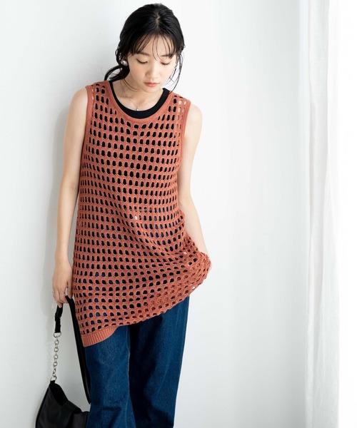 WEGO（ウィゴー）の「WEGO/メッシュニットOP（ワンピース・レディース・ブラック/ブラウン・FREE）」の2枚目の写真