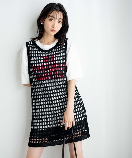 WEGO（ウィゴー）の「WEGO/メッシュニットOP（ワンピース・レディース・ブラック/ブラウン・FREE）」の8枚目の写真