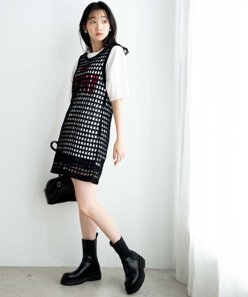 WEGO（ウィゴー）の「WEGO/メッシュニットOP（ワンピース・レディース・ブラック/ブラウン・FREE）」の3枚目の写真