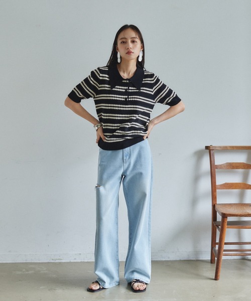 VANNIE U（ヴァニーユー）の「ボーダーポロニット（ニット/セーター・レディース・アイボリー/ブラック/グリーン・FREE）」の16枚目の写真