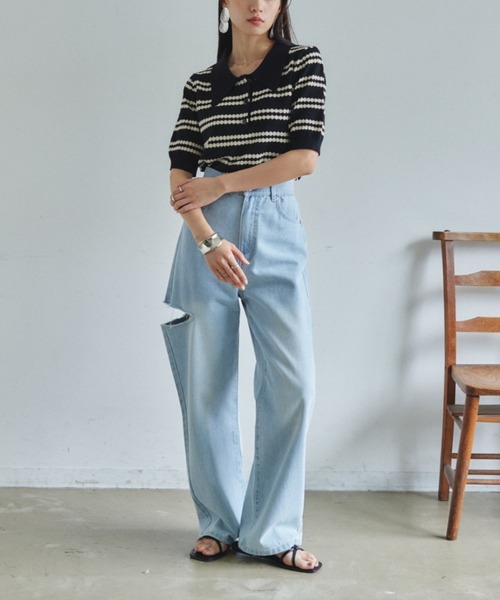 VANNIE U（ヴァニーユー）の「ボーダーポロニット（ニット/セーター・レディース・アイボリー/ブラック/グリーン・FREE）」の11枚目の写真