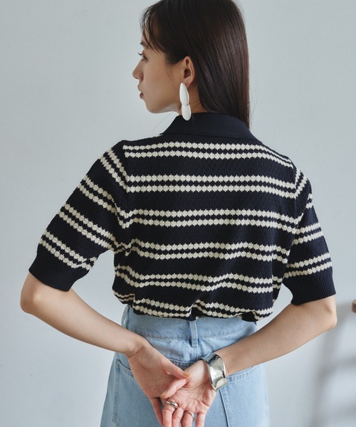 VANNIE U（ヴァニーユー）の「ボーダーポロニット（ニット/セーター・レディース・アイボリー/ブラック/グリーン・FREE）」の13枚目の写真