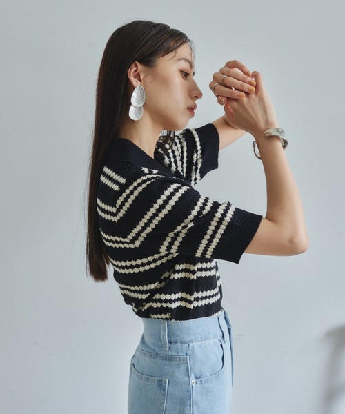 VANNIE U（ヴァニーユー）の「ボーダーポロニット（ニット/セーター・レディース・アイボリー/ブラック/グリーン・FREE）」の12枚目の写真