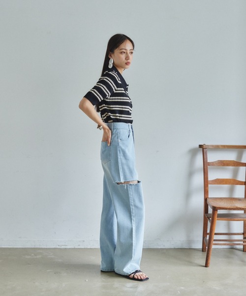 VANNIE U（ヴァニーユー）の「ボーダーポロニット（ニット/セーター・レディース・アイボリー/ブラック/グリーン・FREE）」の14枚目の写真