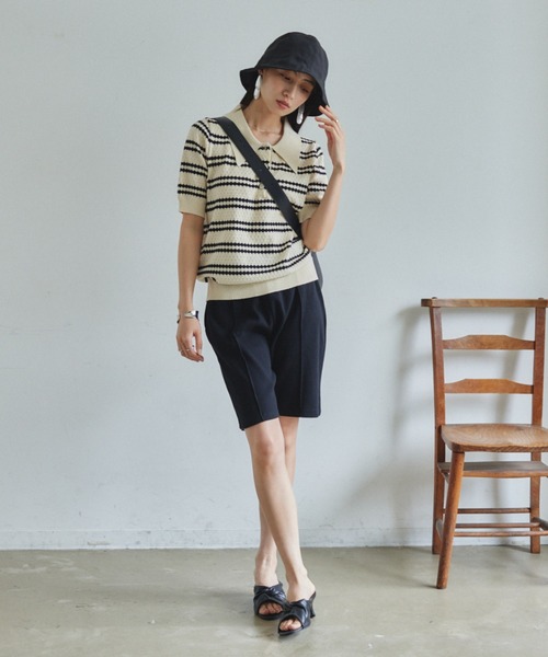 VANNIE U（ヴァニーユー）の「ボーダーポロニット（ニット/セーター・レディース・アイボリー/ブラック/グリーン・FREE）」の4枚目の写真