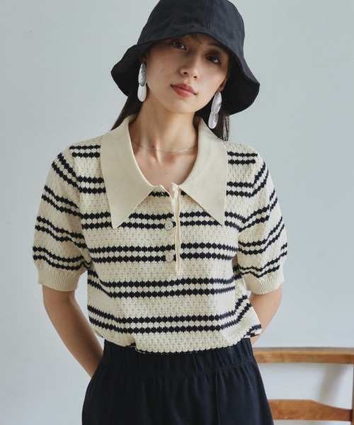VANNIE U（ヴァニーユー）の「ボーダーポロニット（ニット/セーター・レディース・アイボリー/ブラック/グリーン・FREE）」の8枚目の写真