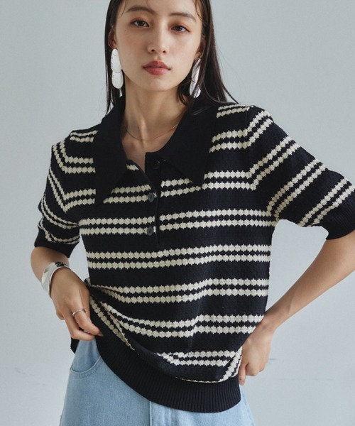VANNIE U（ヴァニーユー）の「ボーダーポロニット（ニット/セーター・レディース・アイボリー/ブラック/グリーン・FREE）」の20枚目の写真