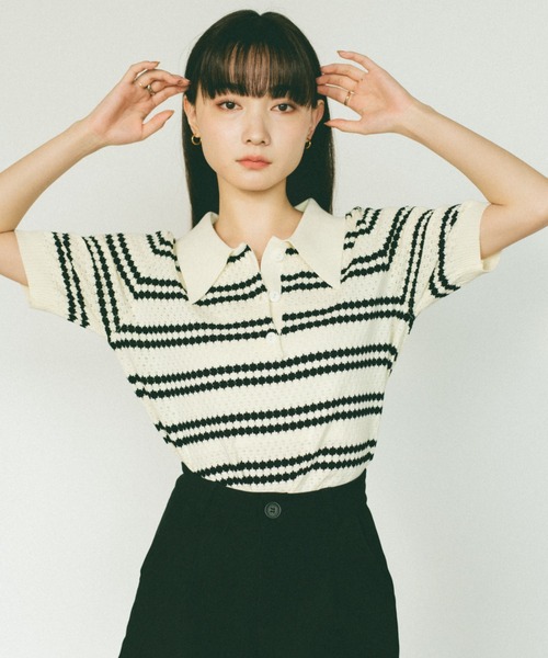 VANNIE U（ヴァニーユー）の「ボーダーポロニット（ニット/セーター・レディース・アイボリー/ブラック/グリーン・FREE）」の21枚目の写真