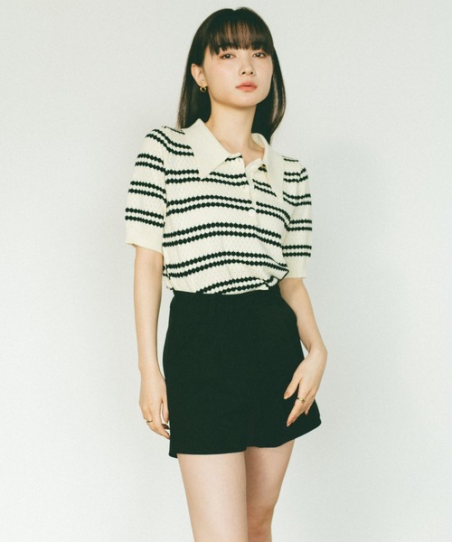 VANNIE U（ヴァニーユー）の「ボーダーポロニット（ニット/セーター・レディース・アイボリー/ブラック/グリーン・FREE）」の19枚目の写真