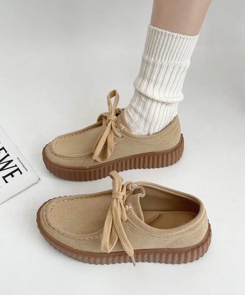 Shoes in Closet（シューズインクローゼット）の「超軽量厚底 リブソール  やわらか スニーカーライク モカシン 1948（モカシン/デッキシューズ・レディース・ブラック/ベージュ・L/S/M/LL）」の8枚目の写真