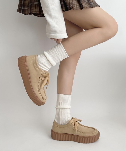 Shoes in Closet（シューズインクローゼット）の「超軽量厚底 リブソール  やわらか スニーカーライク モカシン 1948（モカシン/デッキシューズ・レディース・ブラック/ベージュ・L/S/M/LL）」の5枚目の写真