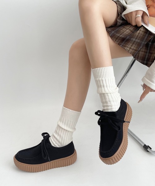 Shoes in Closet（シューズインクローゼット）の「超軽量厚底 リブソール  やわらか スニーカーライク モカシン 1948（モカシン/デッキシューズ・レディース・ブラック/ベージュ・L/S/M/LL）」の12枚目の写真