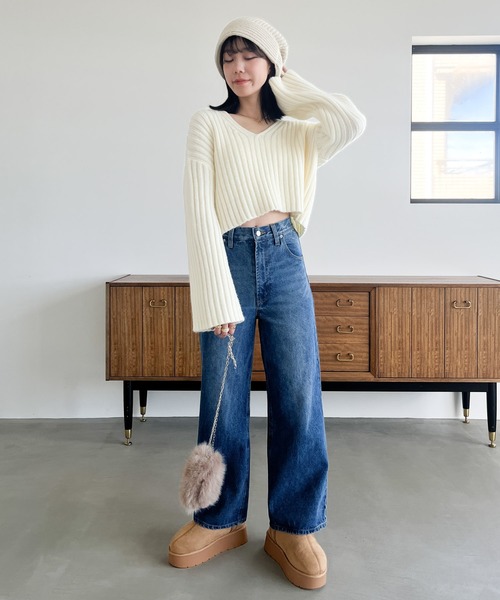 Heather(ヘザー)の「プルダウンニットワッチ 961470(ニットキャップ/ビーニー・レディース・ブラック/アイボリー・ONE SIZE)」の18枚目の写真