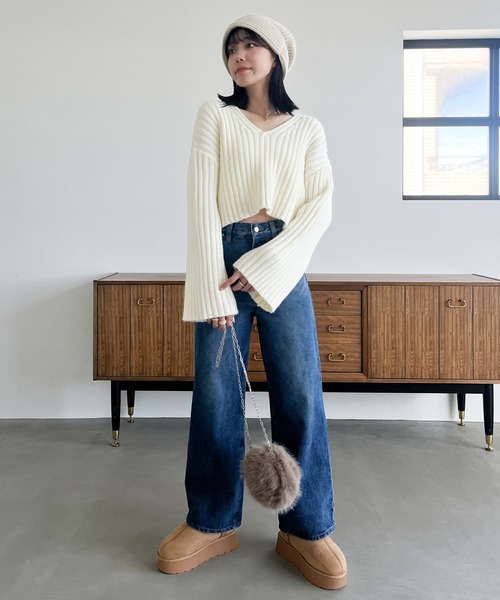 Heather(ヘザー)の「プルダウンニットワッチ 961470(ニットキャップ/ビーニー・レディース・ブラック/アイボリー・ONE SIZE)」の19枚目の写真