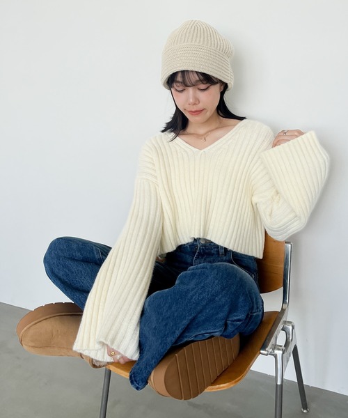 Heather(ヘザー)の「プルダウンニットワッチ 961470(ニットキャップ/ビーニー・レディース・ブラック/アイボリー・ONE SIZE)」の15枚目の写真