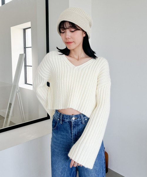 Heather(ヘザー)の「プルダウンニットワッチ 961470(ニットキャップ/ビーニー・レディース・ブラック/アイボリー・ONE SIZE)」の17枚目の写真