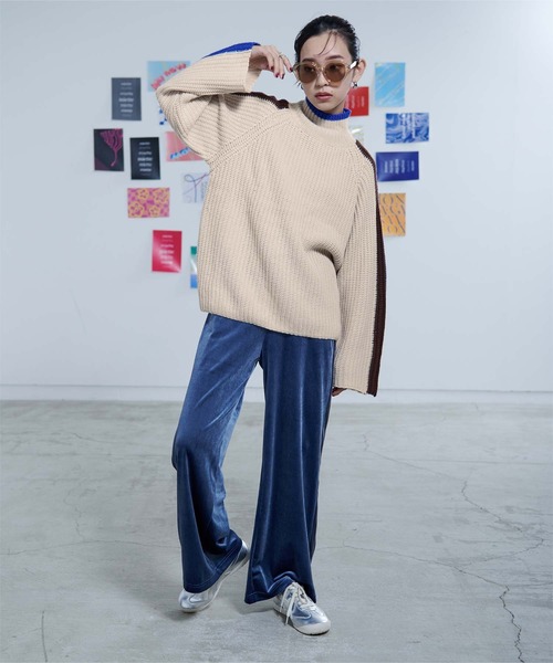 miette（ミエット）の「配色ラインハイネックニット（ニット/セーター・レディース・ライトベージュ/グレー/ネイビー/ブラック/カーキ・FREE）」の9枚目の写真