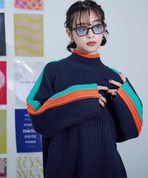 miette（ミエット）の「配色ラインハイネックニット（ニット/セーター・レディース・ライトベージュ/グレー/ネイビー/ブラック/カーキ・FREE）」の10枚目の写真