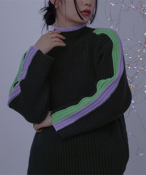 miette（ミエット）の「配色ラインハイネックニット（ニット/セーター・レディース・ライトベージュ/グレー/ネイビー/ブラック/カーキ・FREE）」の15枚目の写真