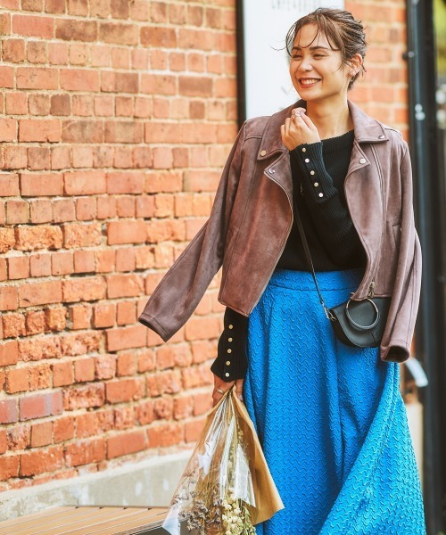 nissen（ニッセン）の「フェイクスエードライダースジャケット（ライダースジャケット・レディース・モカ/ブラック・L/LL/M/S）」の3枚目の写真