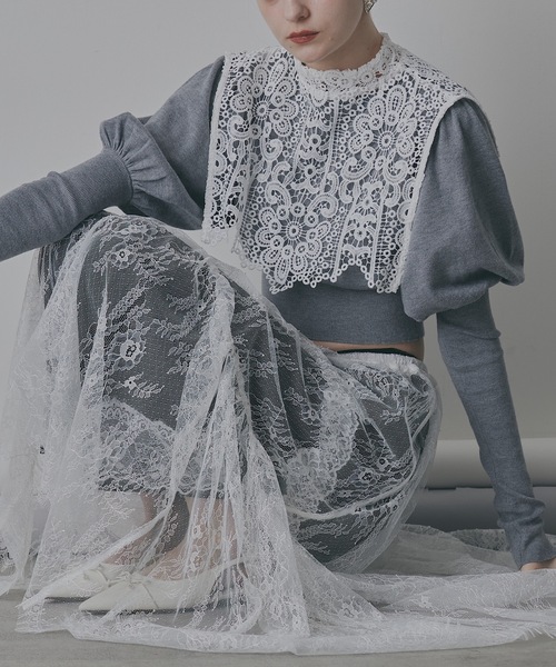 レースカラークロップドニットトップス（ニット/セーター