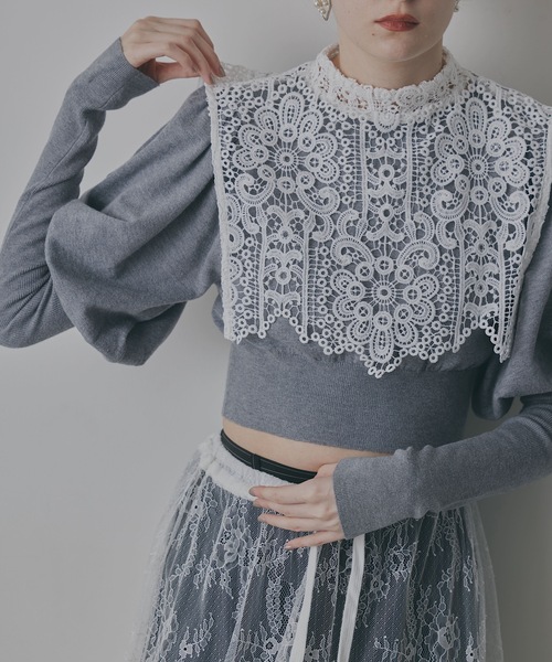 畑芽育さん着用レースカラークロップドニットトップス 畑芽育さん着用レースカラークロップドニットトップス VIOLETTA