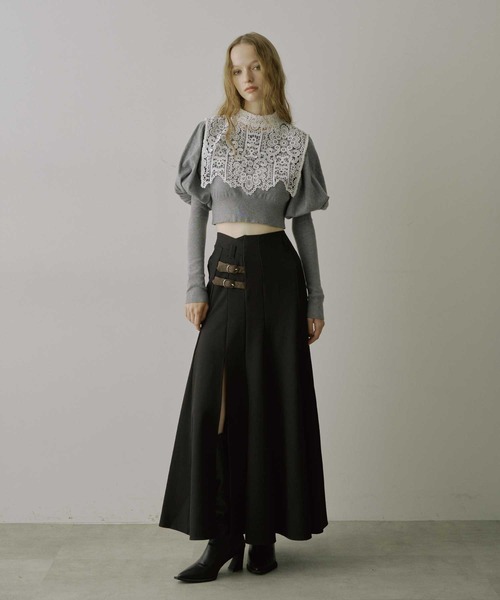 レースカラークロップドニットトップス（ニット/セーター）｜VIOLETTA