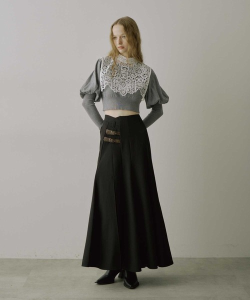 レースカラークロップドニットトップス（ニット/セーター）｜VIOLETTA