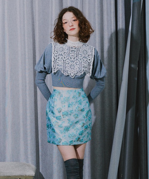 セール】レースカラークロップドニットトップス（ニット/セーター