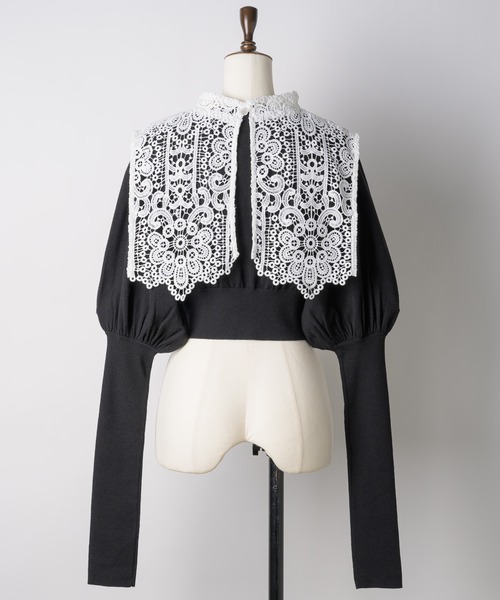 VIOLETTA（ヴィオレッタ）の「レースカラークロップドニットトップス（ニット/セーター・レディース・ホワイト/グレー/ブラック/ライトグリーン/ネイビー・FREE）」の15枚目の写真