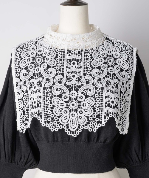 VIOLETTA（ヴィオレッタ）の「レースカラークロップドニットトップス（ニット/セーター・レディース・ホワイト/グレー/ブラック/ライトグリーン/ネイビー・FREE）」の16枚目の写真