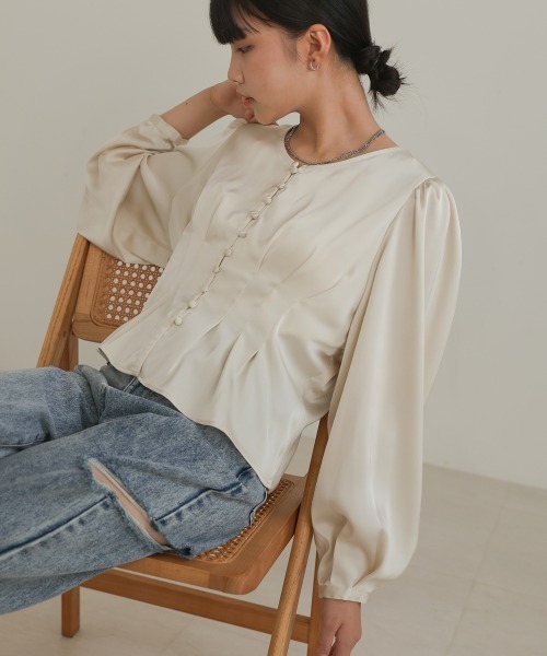 Bab（バブ）の「ウエストタックペプラムブラウス（シャツ/ブラウス・レディース・アイボリー/モカ/ピンク・M）」の2枚目の写真