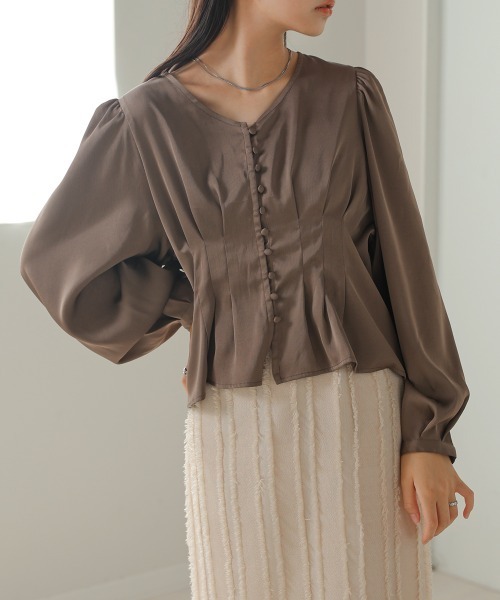 Bab（バブ）の「ウエストタックペプラムブラウス（シャツ/ブラウス・レディース・アイボリー/モカ/ピンク・M）」の17枚目の写真