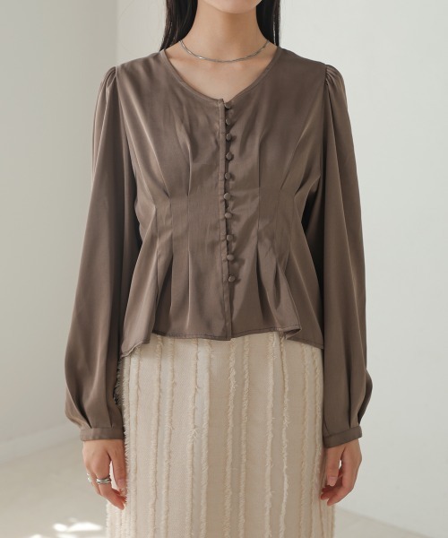 Bab（バブ）の「ウエストタックペプラムブラウス（シャツ/ブラウス・レディース・アイボリー/モカ/ピンク・M）」の19枚目の写真