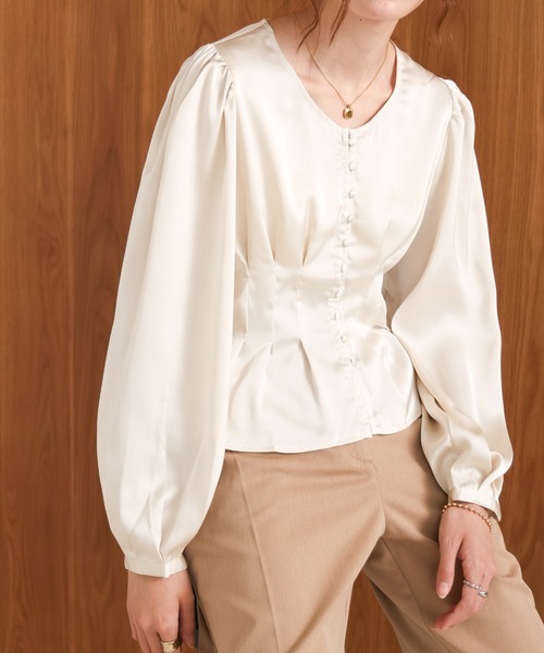 Bab（バブ）の「ウエストタックペプラムブラウス（シャツ/ブラウス・レディース・アイボリー/モカ/ピンク・M）」の13枚目の写真