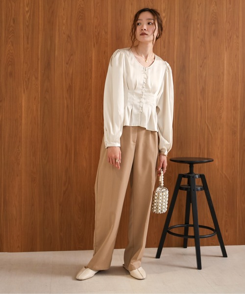 Bab（バブ）の「ウエストタックペプラムブラウス（シャツ/ブラウス・レディース・アイボリー/モカ/ピンク・M）」の12枚目の写真