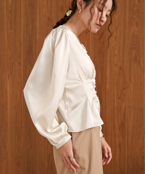 Bab（バブ）の「ウエストタックペプラムブラウス（シャツ/ブラウス・レディース・アイボリー/モカ/ピンク・M）」の10枚目の写真