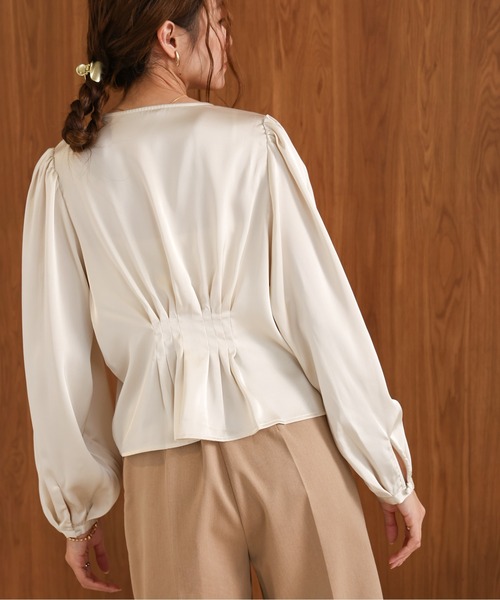 Bab（バブ）の「ウエストタックペプラムブラウス（シャツ/ブラウス・レディース・アイボリー/モカ/ピンク・M）」の7枚目の写真