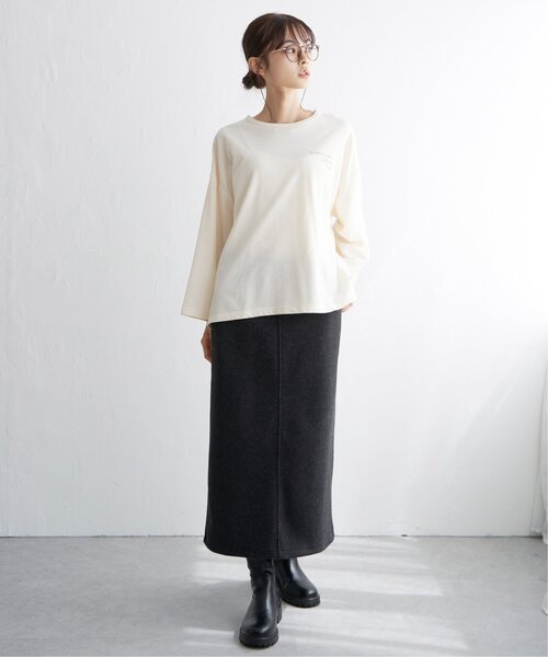 LBC（エルビーシー）の「刺繍ミニ裏毛8分袖プルオーバー（Tシャツ/カットソー・レディース・オフホワイト/チャコールグレー・M）」の14枚目の写真