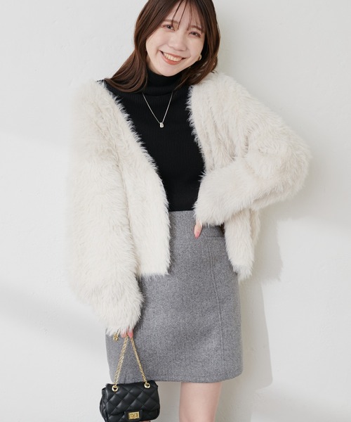 natural couture(ナチュラルクチュール)の「フェイクウール台形ミニスカート(スカート・レディース・グレー/その他1/その他2・FREE)」の4枚目の写真