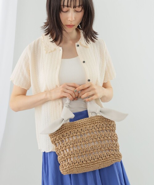 Ray BEAMS（レイビームス）の「Ray BEAMS / リボン ペーパー トートバッグ（かごバッグ・レディース・ブラック/ナチュラル・ONE SIZE）」の16枚目の写真