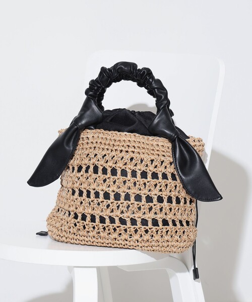 Ray BEAMS（レイビームス）の「Ray BEAMS / リボン ペーパー トートバッグ（かごバッグ・レディース・ブラック/ナチュラル・ONE SIZE）」の10枚目の写真