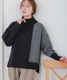 インターシャ配色ニットプルオーバー