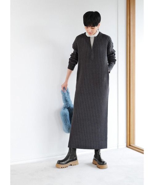 STYLE DELI(スタイルデリ)の「ジップアップリブワンピース(ワンピース・レディース・チャコール/ネイビー/グレー系その他・01/02)」の2枚目の写真