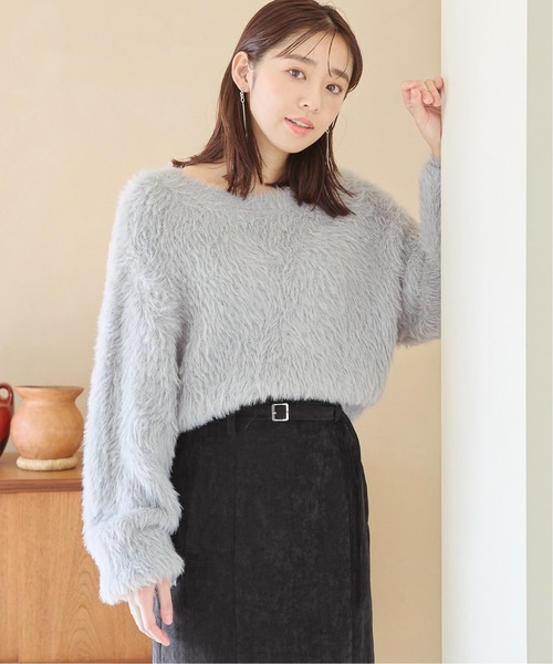 mysty woman(ミスティウーマン)の「フェザークルーネックプルオーバー 994624(ニット/セーター・レディース・ピンク系その他/オフホワイト/グレー/ベージュ系その他・FREE)」の1枚目の写真