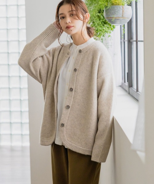 studio CLIP（スタディオクリップ）の「3ゲージ ウールMIXラウンドカーディガン（カーディガン/ボレロ・レディース・アイボリー/ダークブラウン/マスタード/ライトグリーン・FREE）」の3枚目の写真