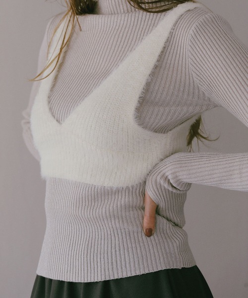 MIELI INVARIANT（ミエリインヴァリアント）の「Shaggy Knit Bustier（ニット/セーター・レディース・アイボリー/ブラック・FREE）」の3枚目の写真