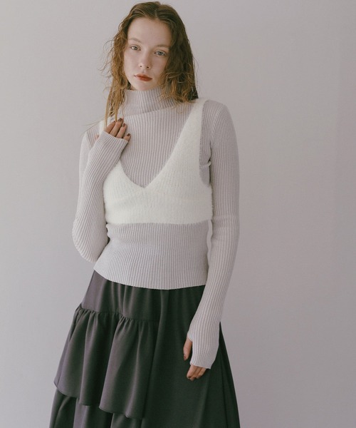 MIELI INVARIANT（ミエリインヴァリアント）の「Shaggy Knit Bustier（ニット/セーター・レディース・アイボリー/ブラック・FREE）」の4枚目の写真