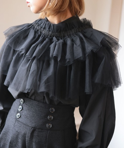 DONOBAN（ドノバン）の「マルチwayチュールサッシュブラウス（シャツ/ブラウス・レディース・ホワイト/ブラック・F）」の2枚目の写真