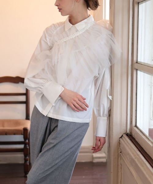 DONOBAN（ドノバン）の「マルチwayチュールサッシュブラウス（シャツ/ブラウス・レディース・ホワイト/ブラック・F）」の14枚目の写真